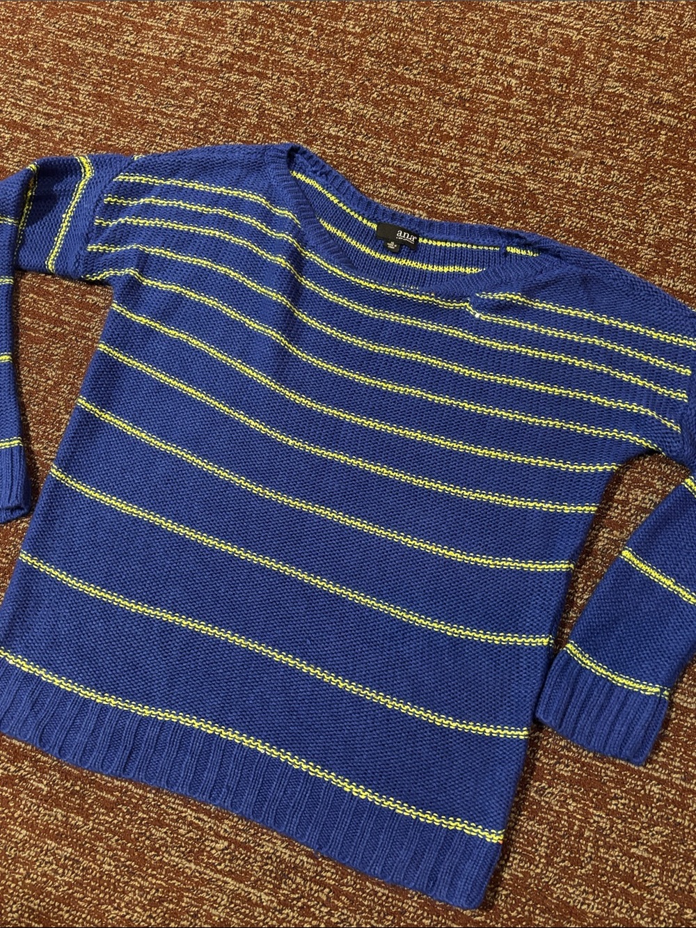 Blue/green striped sweater loose knit all over sequin long sleeve preppy XL